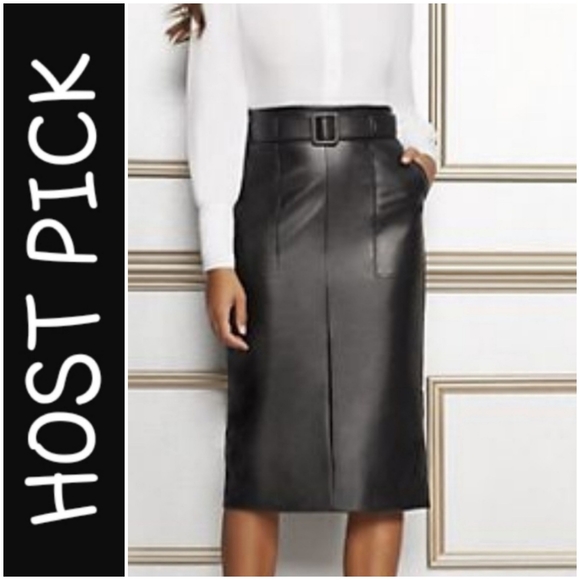 Eva Mendes Collection Dresses & Skirts - Eva Mendes Black Faux Leather Belted Skirt - 4P